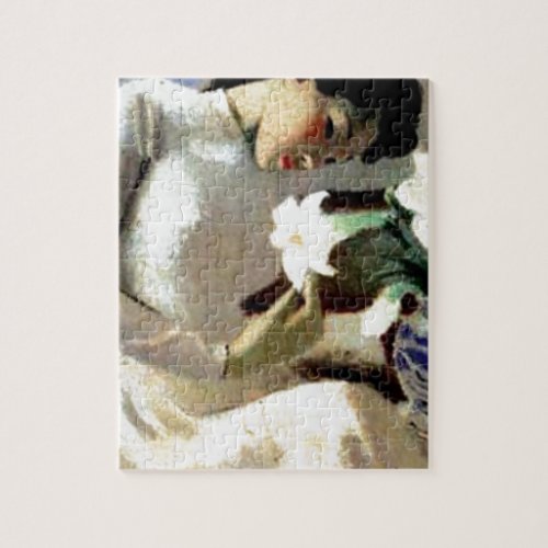 Young Vietnamese Woman with Lily Jigsaw Puzzle