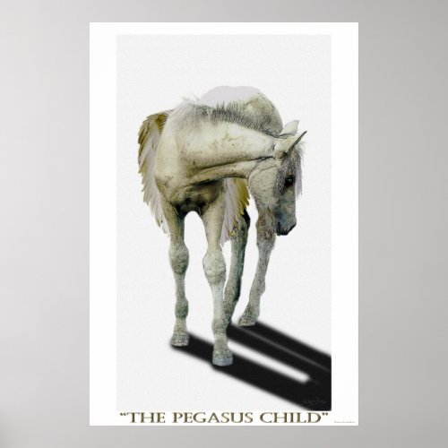 Young White Pegasus Colt Fantasy Art Poster