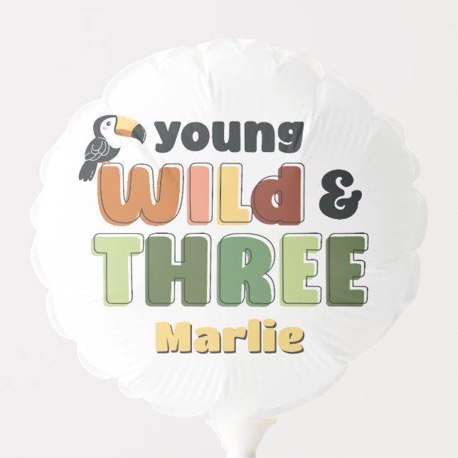 Young Wild & 3 Safari Zoo Animal Birthday Party Balloon (Front)