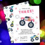 Young Wild 3rd Birthday Kids Monster Car Trucks Invitation<br><div class="desc">Young Wild And Three 3rd Birthday Kids Monster Car Trucks Invitation features cute and colorful monster car trucks with the text "Young, wild and three!" in modern pink typography script accented with the number 3 and doodles. Perfect for kids thirdbirthday party celebrations. Send in the mail or simply download the...</div>