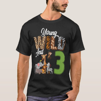 Young Wild And 3 Year Old 3rd Birthday Safari Zoo T-Shirt