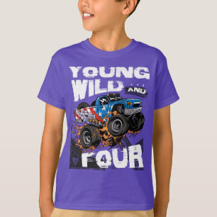 Young, Wild and 4th Birthday Boy Monster Truck Par T-Shirt