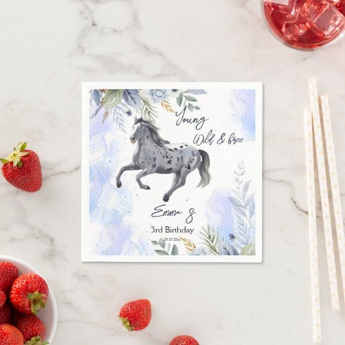 Young wild and free galloping Appaloosa birthday Napkins