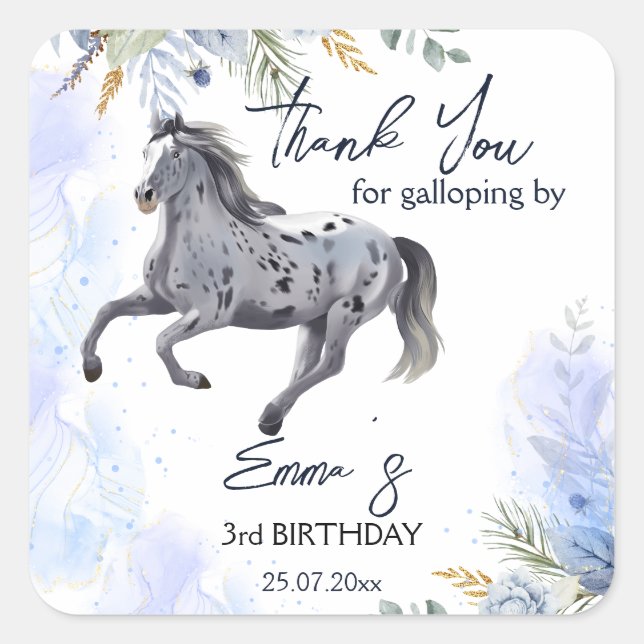 Young wild and free galloping Appaloosa birthday Square Sticker (Front)