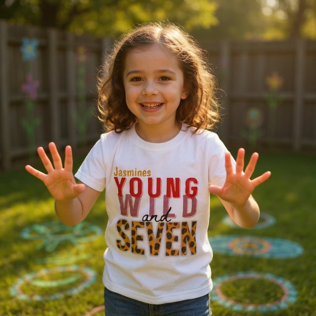 Young Wild and Seven Leopard Print Birthday Girl  T-Shirt (Creator Uploaded)