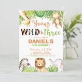 Young Wild and Three 3rd Birthday Jungle Animals Invitation (Standing Front)