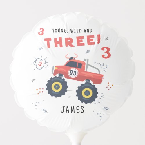 Young Wild And Three 3rd Birthday Kids Monster Car Balloon