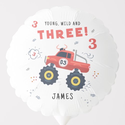 Young Wild And Three 3rd Birthday Kids Monster Car Balloon