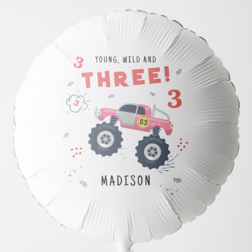 Young Wild And Three 3rd Birthday Kids Monster Car Balloon