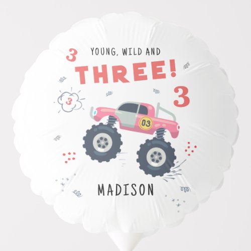 Young Wild And Three 3rd Birthday Kids Monster Car Balloon