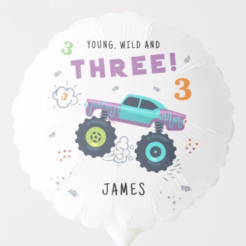 Young Wild And Three 3rd Birthday Kids Monster Car Balloon