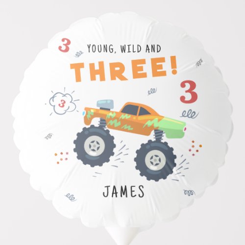 Young Wild And Three 3rd Birthday Kids Monster Car Balloon