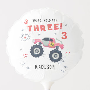 Young Wild And Three 3rd Birthday Kids Monster Car Balloon