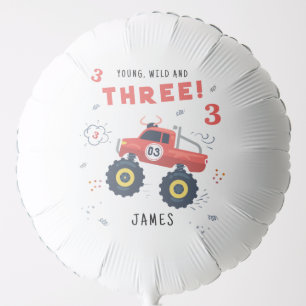 Young Wild And Three 3rd Birthday Kids Monster Car Balloon