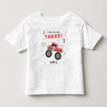 Young Wild And Three 3rd Birthday Kids Monster Car Toddler T-shirt