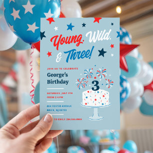 Young Wild and Three 3rd Birthday Party Invitation