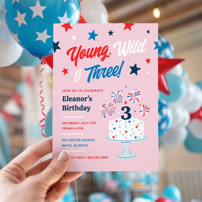 Young Wild and Three 3rd Birthday Party Invitation (Creator Uploaded)