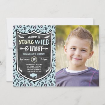 Young Wild And Three 3rd Birthday Party Photo Invitation by dulceevents at Zazzle