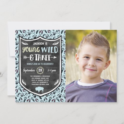 Young Wild and Three 3rd Birthday Party Photo Invitation