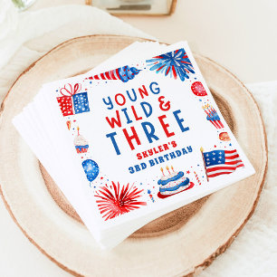 Young Wild and Three 4th of July 3rd Birthday Napkins