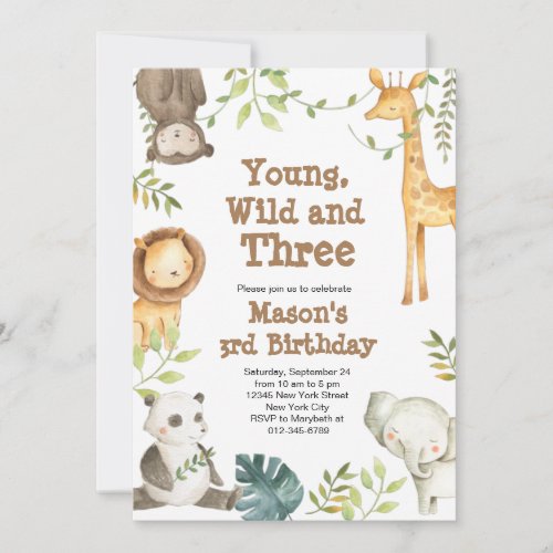Young Wild and Three Animal Birthday Invitation