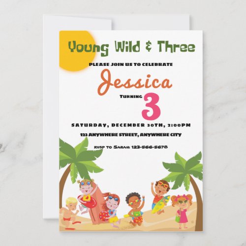 Young Wild And Three Beach Birthday Party Invitati Invitation