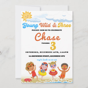Young Wild And Three Beach Birthday Party Invitation