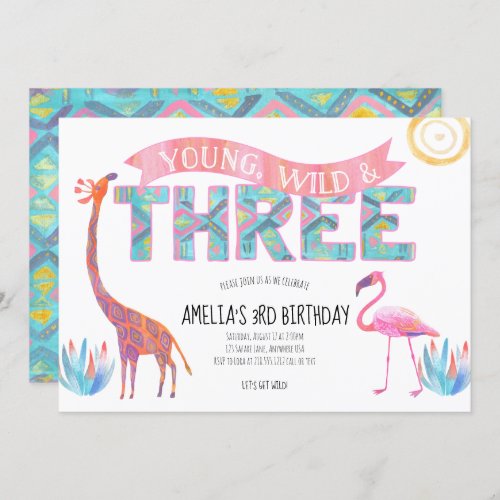 Young Wild and Three Birthday Invitation