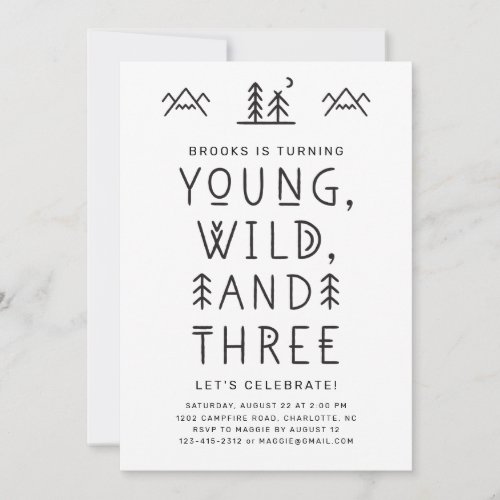 Young Wild and Three Birthday Invitation