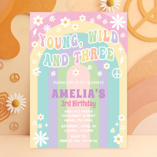 Young Wild and Three Birthday Invite   Girl Party