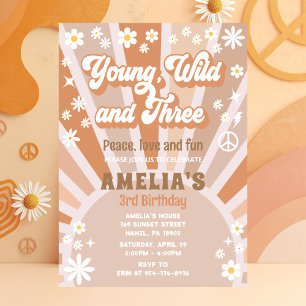 Young Wild and Three Birthday Invite Girl Party
