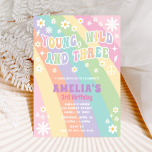 Young Wild and Three Birthday Invite   Girl Party