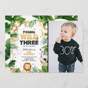Young Wild And Three Birthday Invite Safari Party