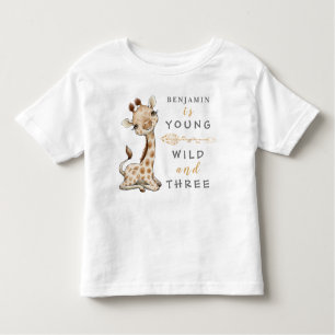 Young Wild and Three Birthday Jungle Baby T-Shirt