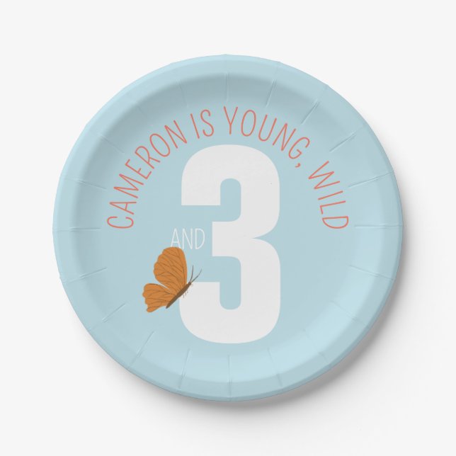 Young Wild and Three Birthday Paper Plates (Front)