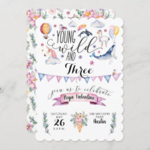 Young, Wild, and Three Birthday Party Invitations