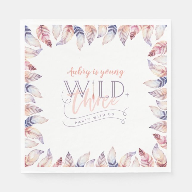Young, wild and three birthday party napkins (Front)