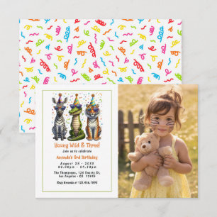 Young Wild and Three Birthday Party Photo Invitation