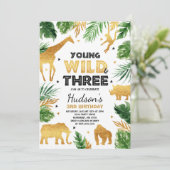 Young Wild And Three Birthday Safari Animals Invitation (Standing Front)