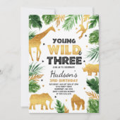 Young Wild And Three Birthday Safari Animals Invitation (Front)