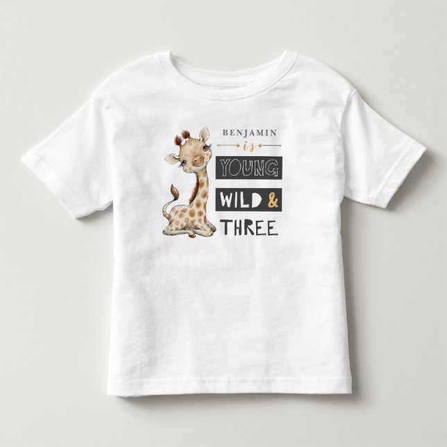 Young Wild and Three Birthday Safari T-Shirt (Front)
