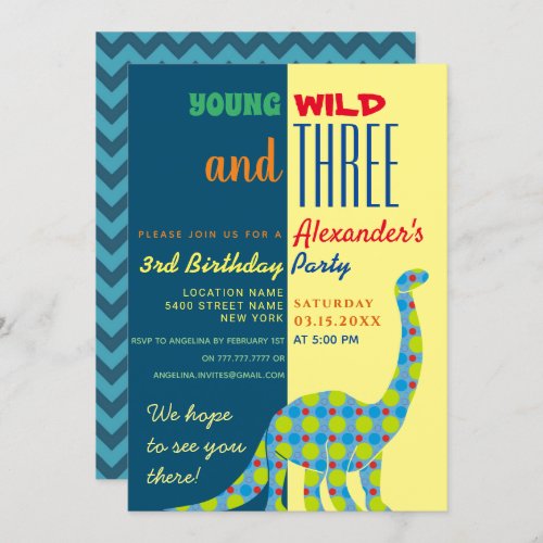 Young Wild and Three boy 3rd Birthday Invitation