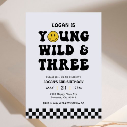 Young Wild and Three Boy 3rd Birthday Party  Invitation