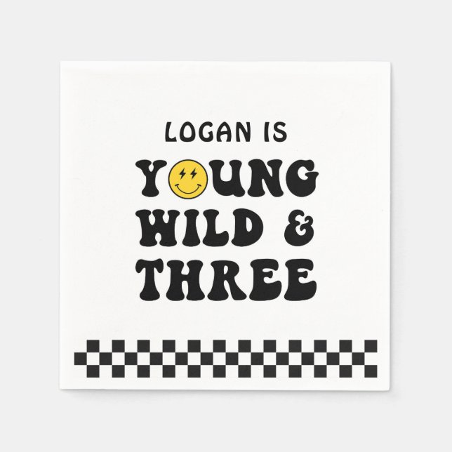 Young Wild and Three Boy 3rd Birthday Party  Napkins (Front)