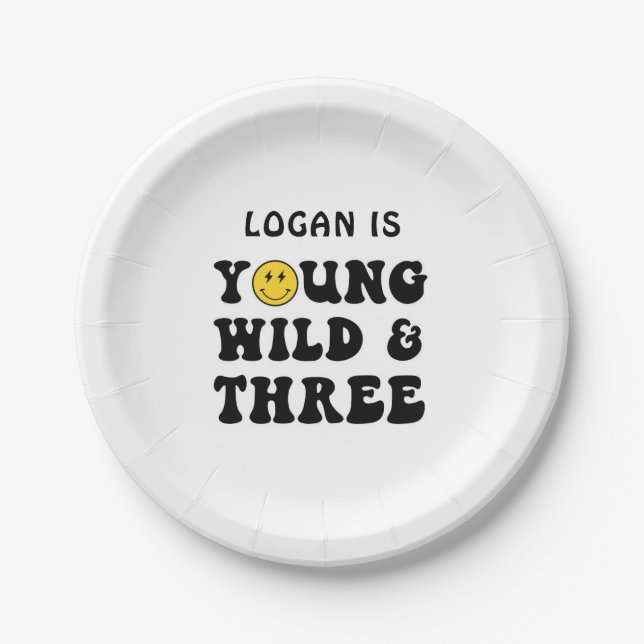Young Wild and Three Boy 3rd Birthday Party  Paper Plates (Front)