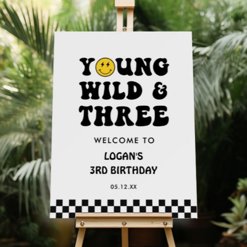 Young Wild and Three Boy 3rd Birthday Welcome Sign