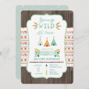 Young, Wild, and Three Boy Birthday Invitations