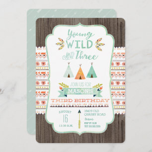 Young, Wild, and Three Boy Birthday Invitations