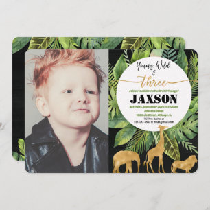 Young wild and three boy birthday photo invitation