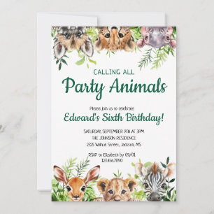 Young Wild And Three Cute Safari Animals Birthday Invitation